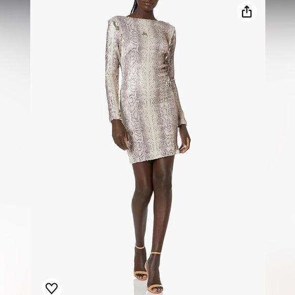 Dress The Population Long Sleeve Sequin Stretch Dress in Python, Size Large, NWT - Picture 1 of 12